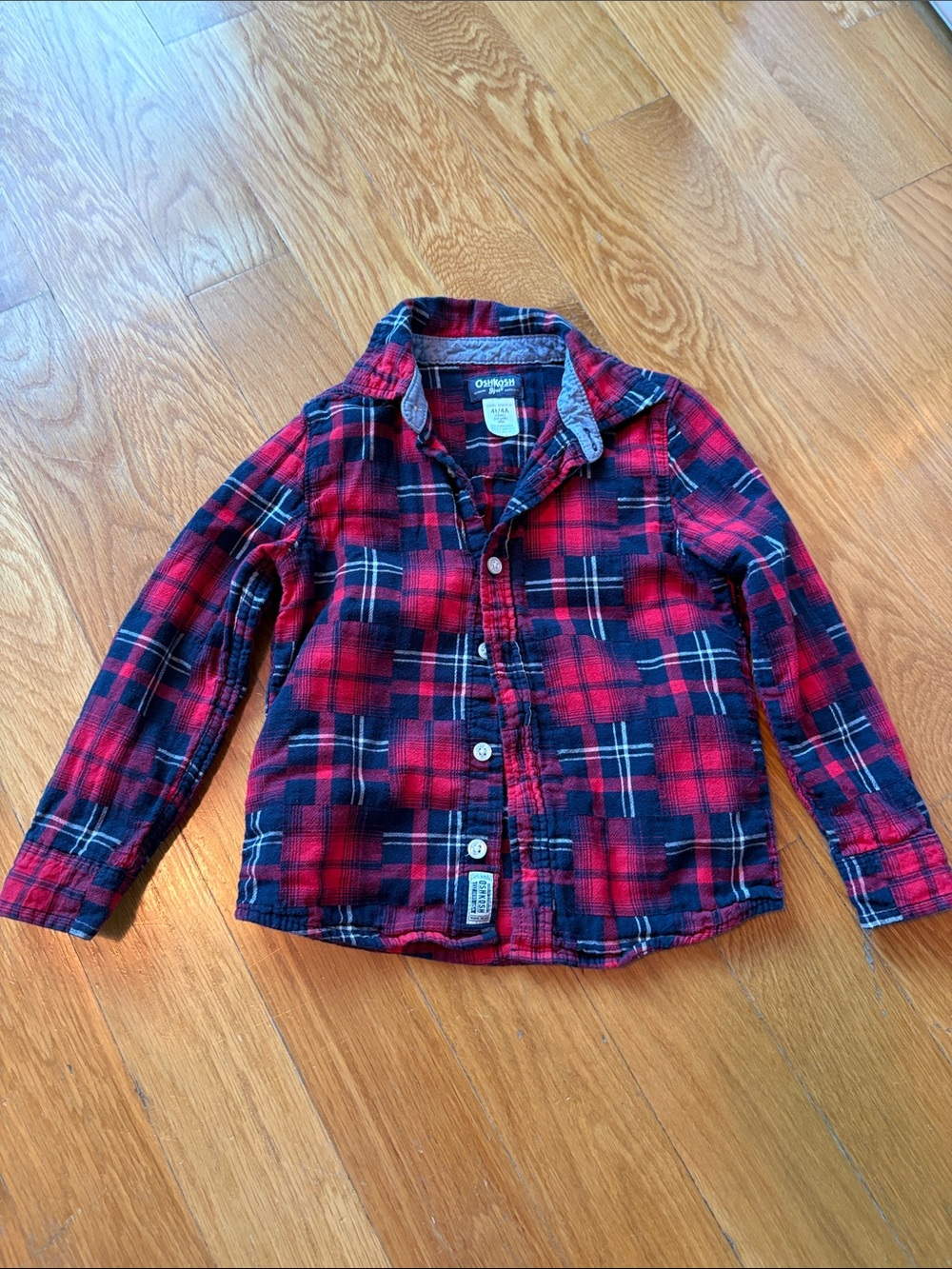 OshKosh B'gosh Red Navy Plaid Cotton Button-Down Shirt